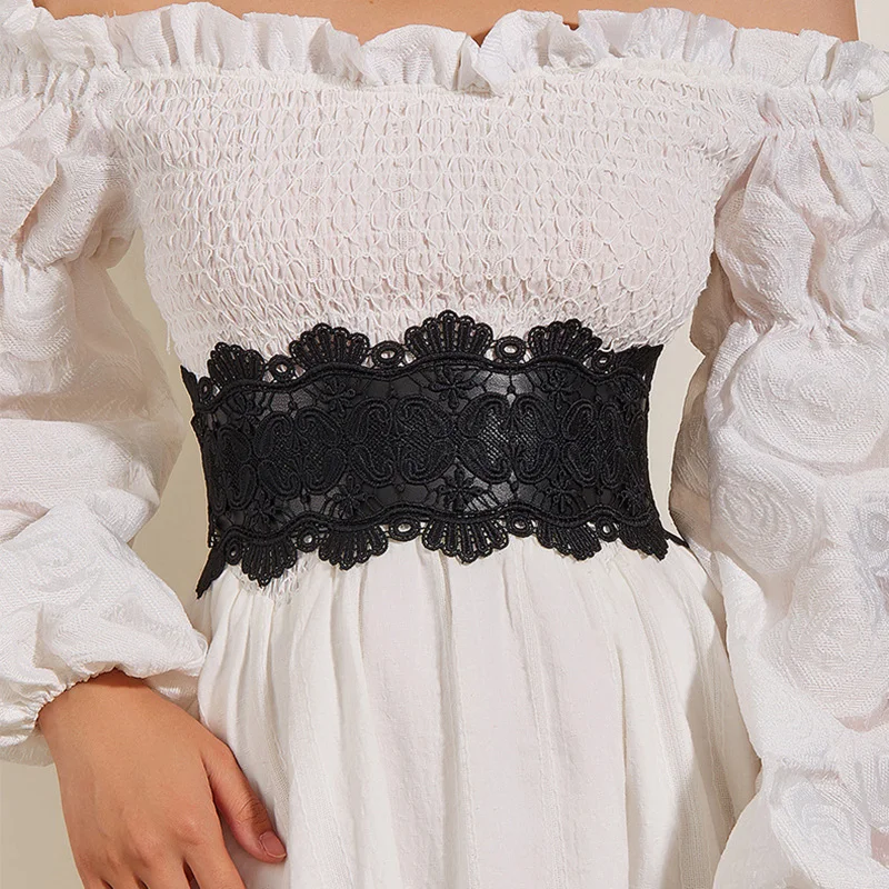 Lace Elastic Wide Corset Belt For Women Designer Waist Strap Luxury Brand Casual Female Dress Skirt Coat Decorative Girdle