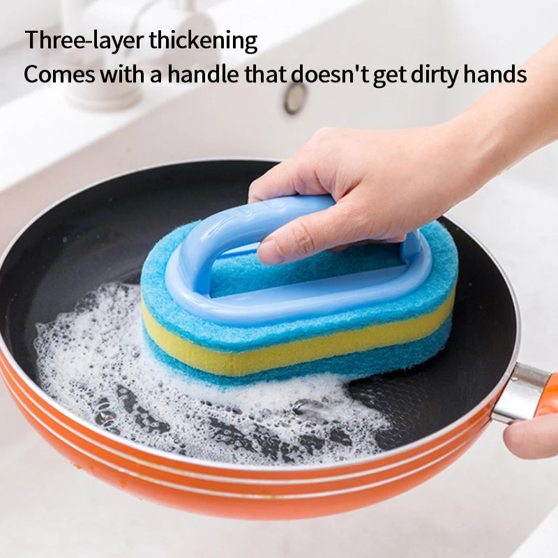 Three-layer Household Cleaning With Handle Sponge Brush, Multi