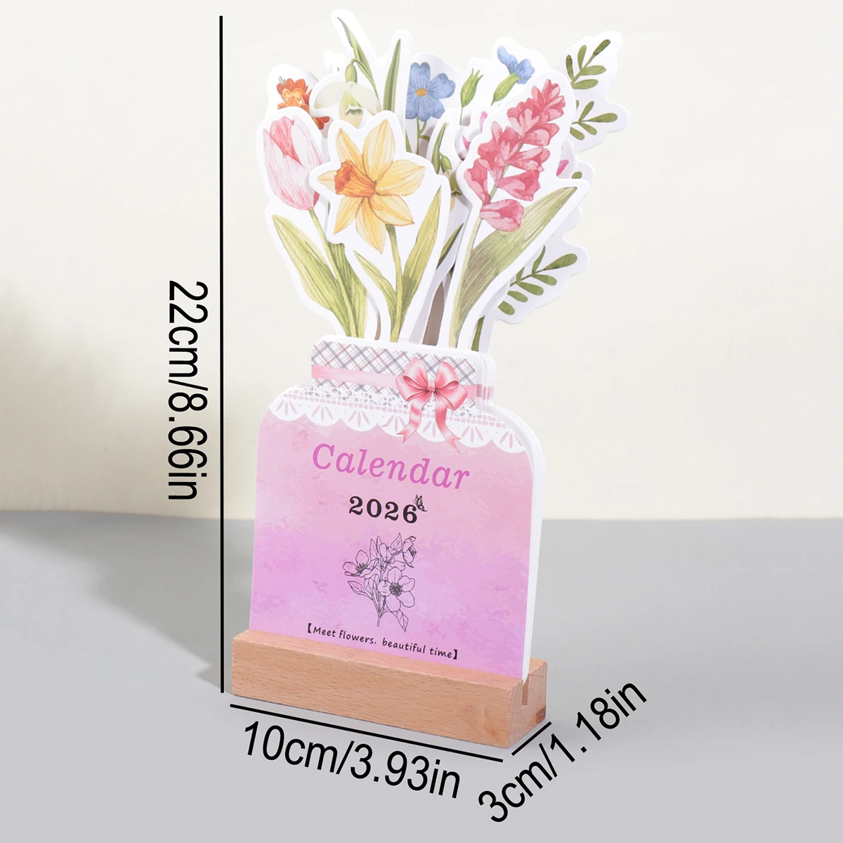 새로운 2026년 나무 프레임 데스크탑 캘린더, 시간 관리, 꽃무늬 스타일, 고급스러운 데스크탑 장식, 기념품 및 새해 선물