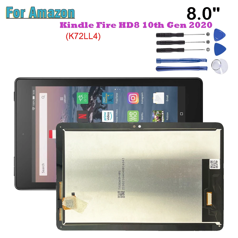 LCD 8.0" Inch For Amazon Fire HD8 HD 8 HD8 Plus HD8+ 2020 10th Gen K72LL4 KFONWI LCD Display Touch Screen Digitizer Assembly