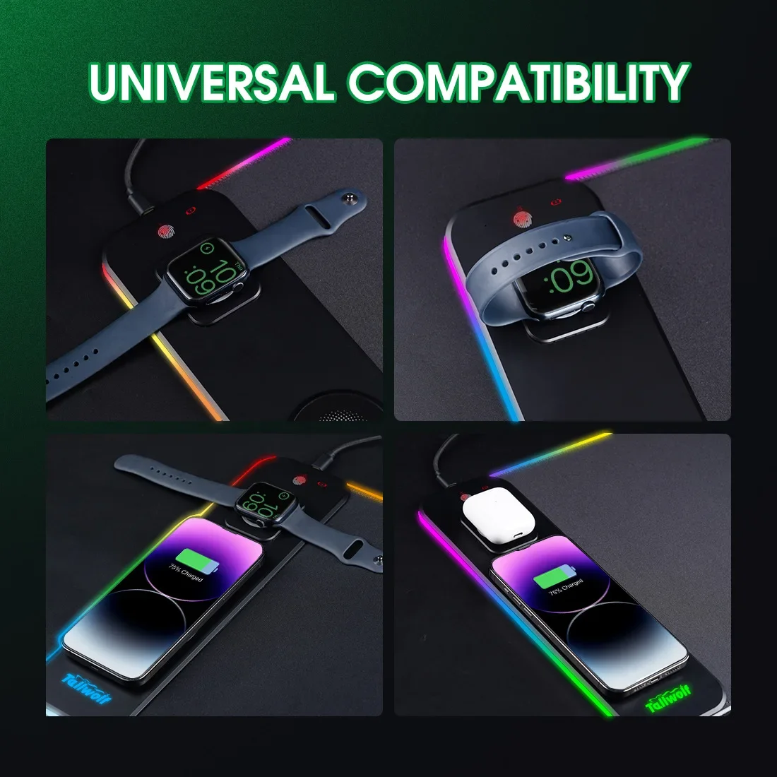 3-in-1 magnetic wireless charging mouse pad large and small batch office desk pad wireless charging luminous mouse
