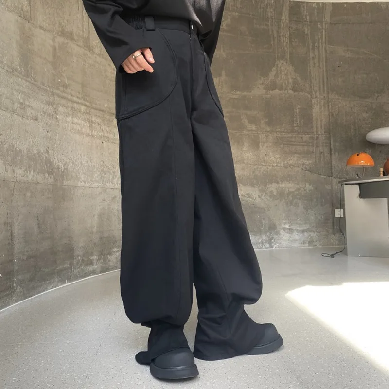 SYUHGFA New Chic Men's Flare Pants Personality Male Korean Style Casual Solid Color Pocket Lantern Leg Trousers Spring
