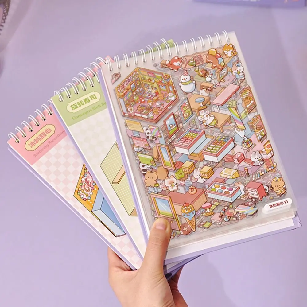 PET Miniature Landscape Sticker Collection Coil Binding Visual Stacking DIY Cabin Scene Sticker Decompression