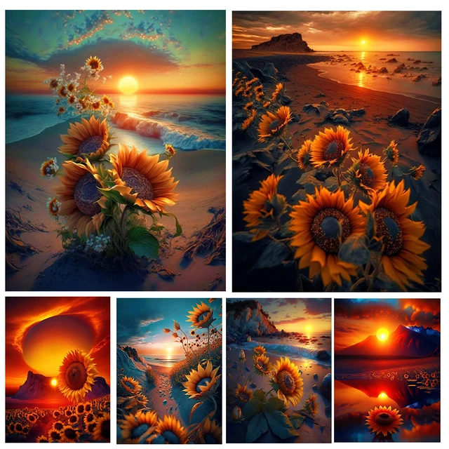 Sunflowers In Beach - Diamond Paintings 