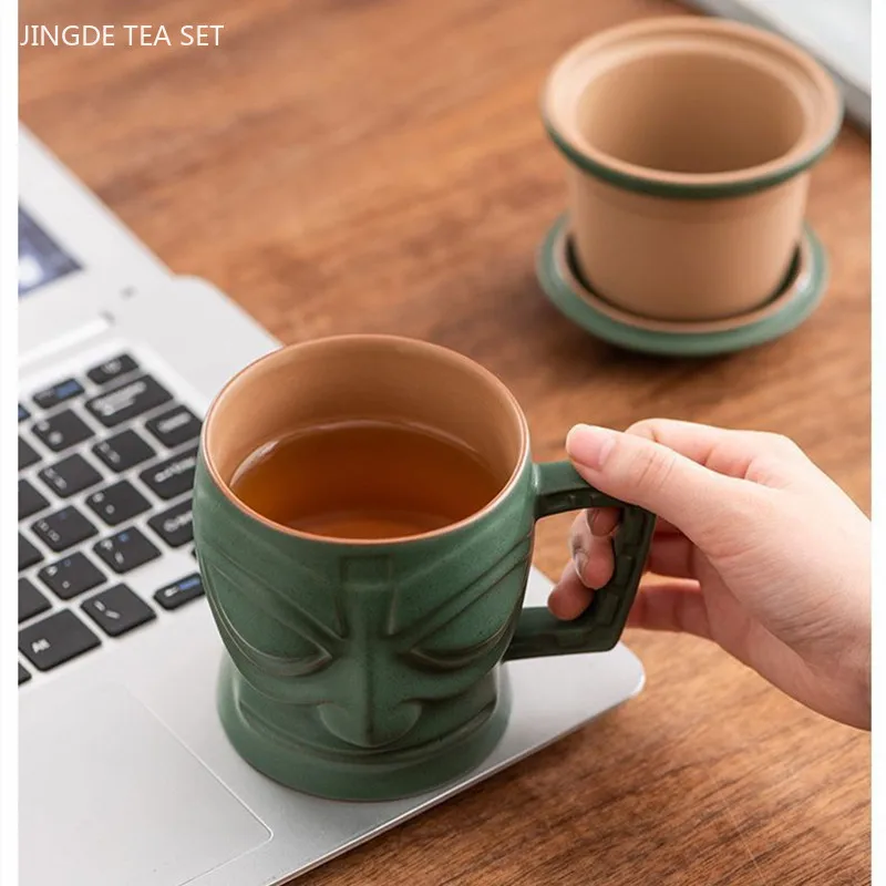 320ml Chinese Ceramic Filter Teacup Creative Bronze Mask Sanxingdui Mug Custom Tea Set Gift Home Office Beauty Tea Infuser