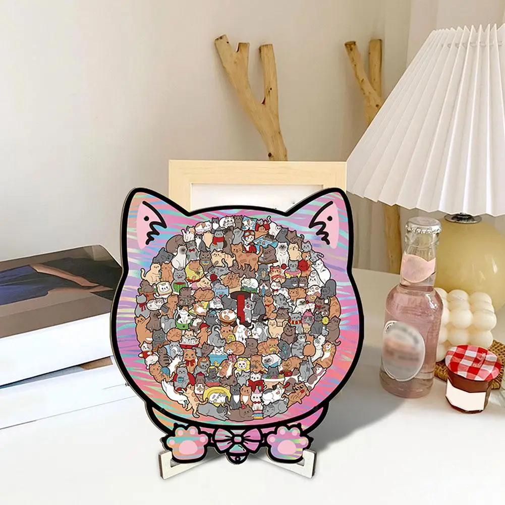 135Pcs Creative Cat-shaped Wooden Puzzle Gifts For Cats Lovers Home Stress Relief Decor Jigsaw Puzzle Cartoon Toys