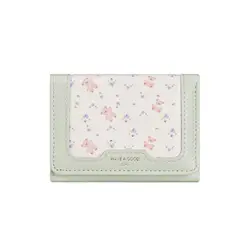 Floral Bear Mini Wallet - Sweet Korean Style Coin Purse & Card Holder (Light green)