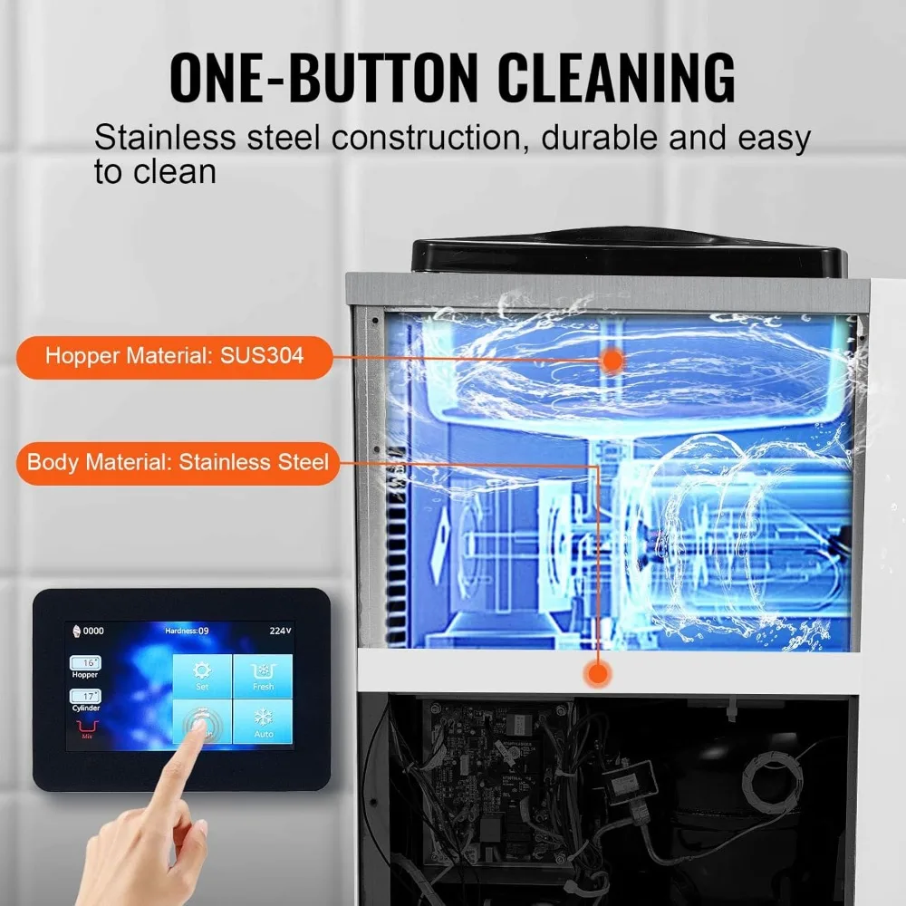 Commercial Ice Cream Maker, 10-20L/H Yield, 1000W Countertop Soft Serve Machine with 4.5L Hopper 1.6L Cylinder Touch Screen 4