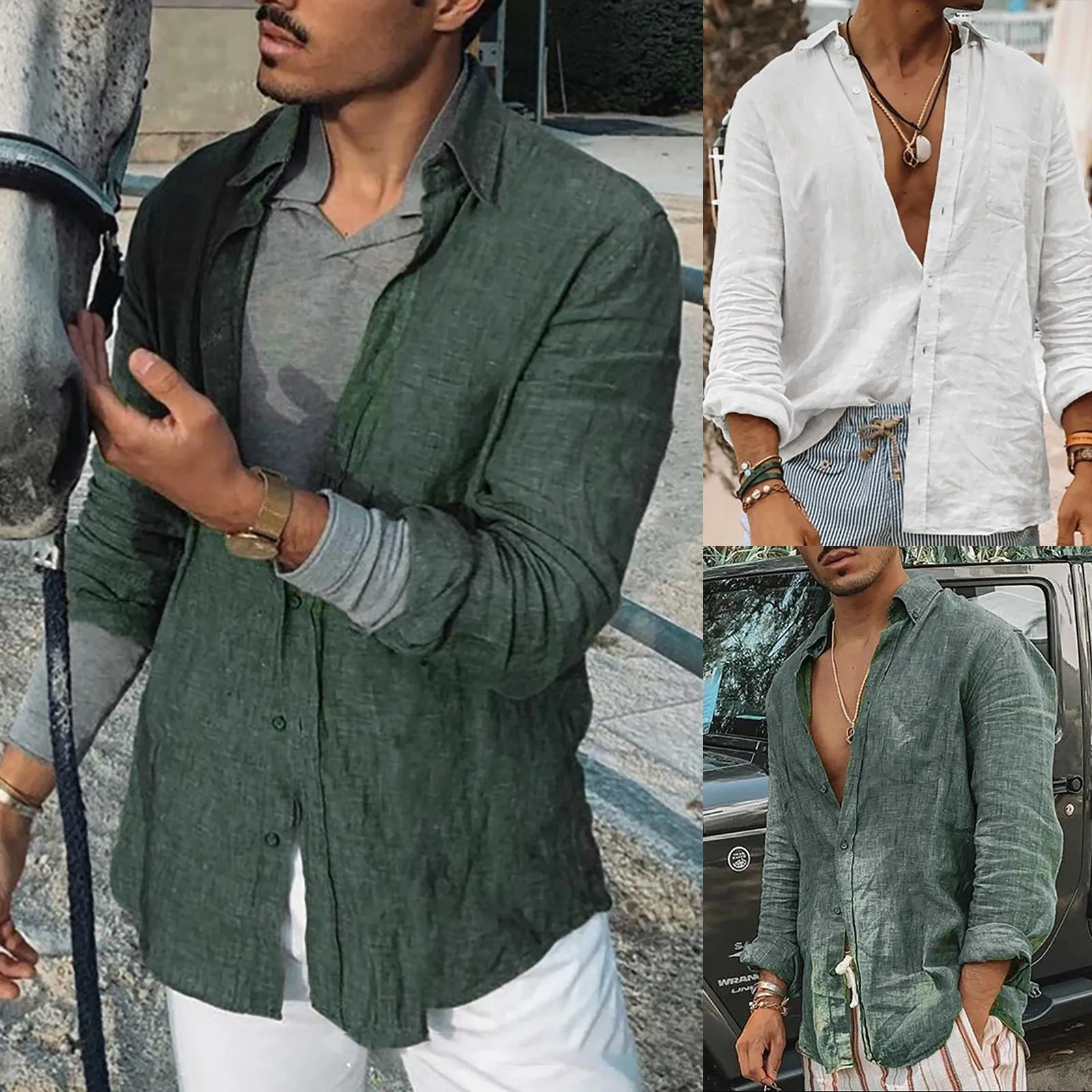 

New Men's Casual Shirts Linen Shirt Men Casual Tops High-quality Loose and Comfortable Long Sleeve Beach Hawaiian Shirts for Men