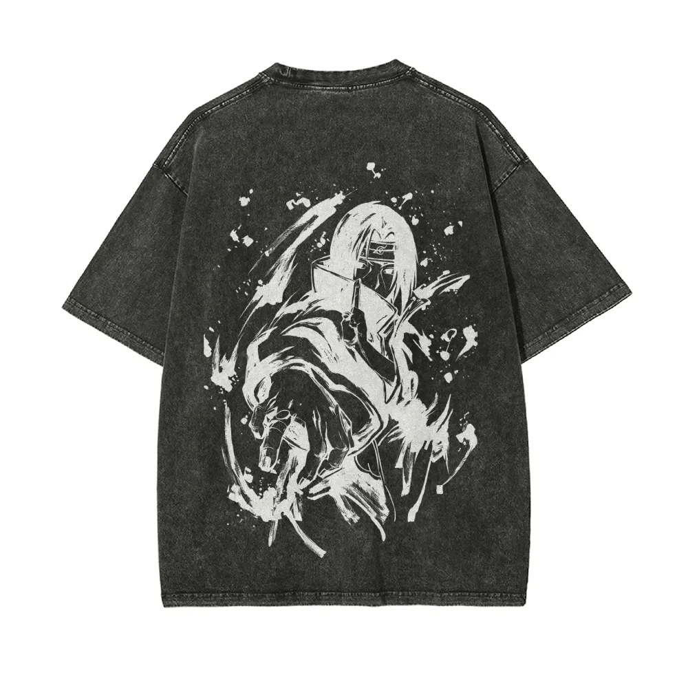 Vintage Ink Splash Naruto Itachi Uchiha Oversized Graphic T-Shirt