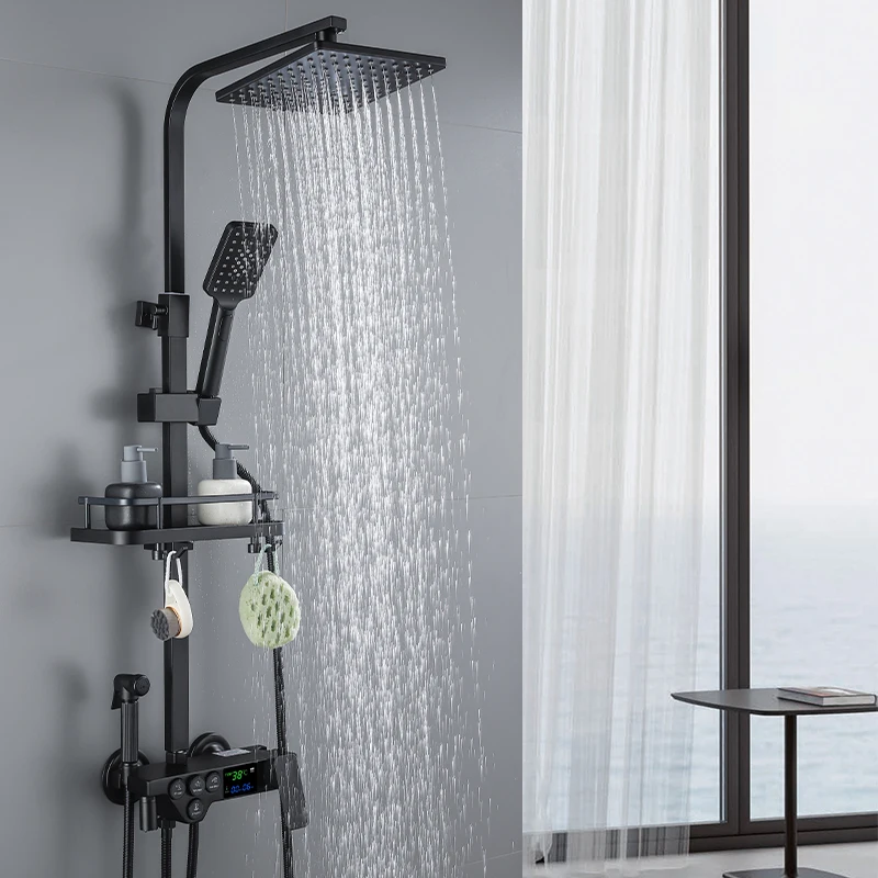Grifo Wandhalterung Digitalanzeige Heiß- Und Kaltmischer Wasserhahn Duscharmatur-Set Badezimmer Thermostatisches Wannensystem Badewanne Regenduschen