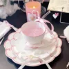 250ML Cute Pink Irregular Ceramic mug Flower Heart Pattern Coffee Cup Breakfast Milk tea cups Gift For Girls 1