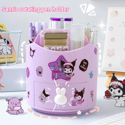 360° Rotating Sanrio Kuromi Pen Holder Organizer Girls Desktop Large Capacity Stationery Storage Box Kawaii Stikers Cinnamoroll