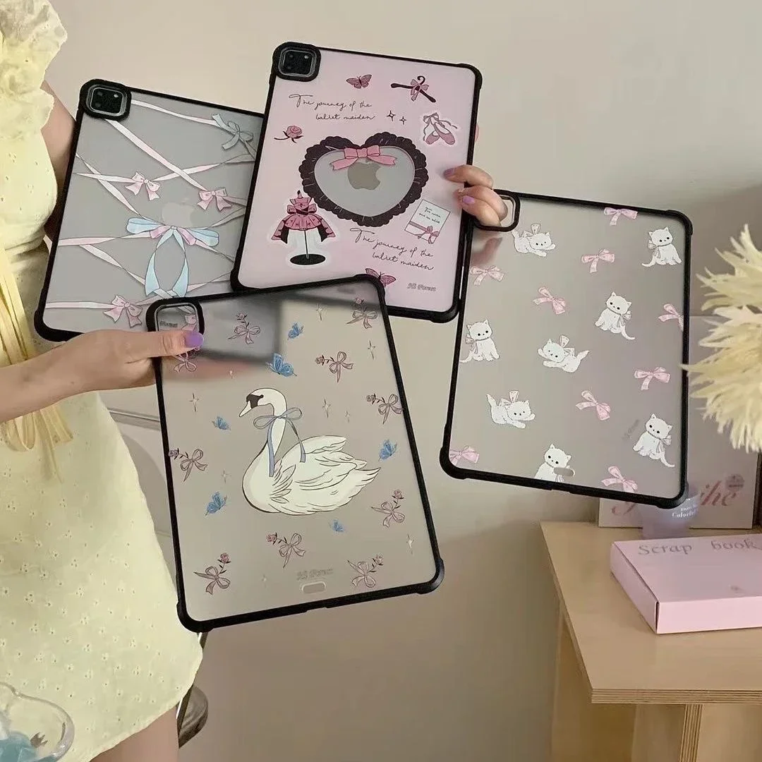 

Swan Bowknot Acrylic iPad Case for iPad Air 4 Air 5 10.9inch iPad Pro 2020 2021 2022 11inch 12.9inch Protective Cover Shell