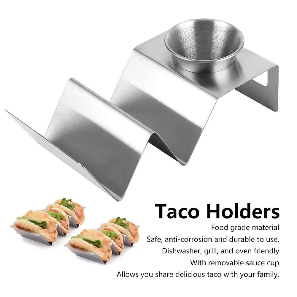 Stainless Steel Taco Holder Pancake Stand Rack with Sauce Cup Home Kitchen Restaurant et Tools