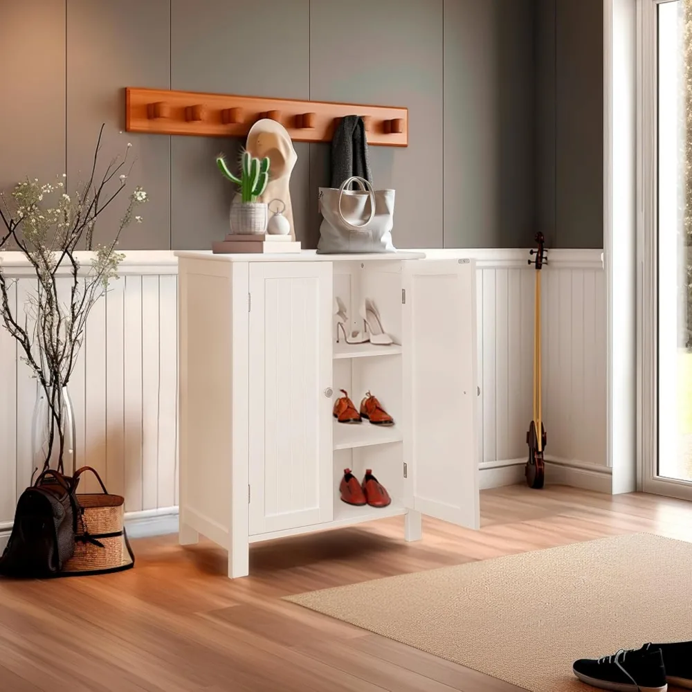 Bathroom Floor Storage Cabinet with Double Door + Adjustable Shelf, Wooden Organizer Cabinet for Living Room, Bathroom, Bed 6