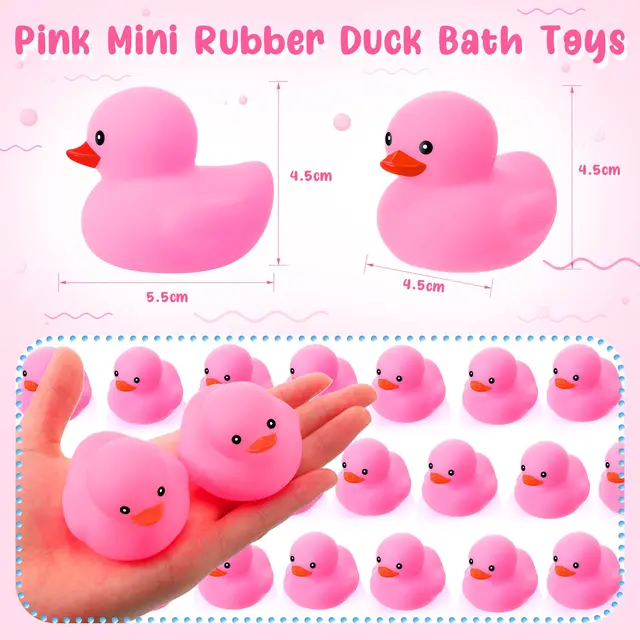 1-100pc Pink Mini Rubber Ducks Set in Bulk Float Squeak Tiny Ducks Rubber Duck Toy for Kids Party Birthday Supplies 2
