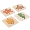 Wooden Leaf Jigsaw Shape Fun Puzzles 4pcs with Holder Pack Montessori Educational Toys Learn Sorting & Stacking for Kids 2+ 5
