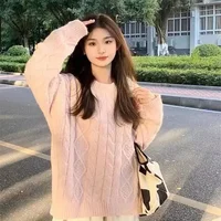 FA660 2024 Winter New Women's Thickened Pullover Sweater Loose Twist Top Sweet Lazy Knitted Sweater 1