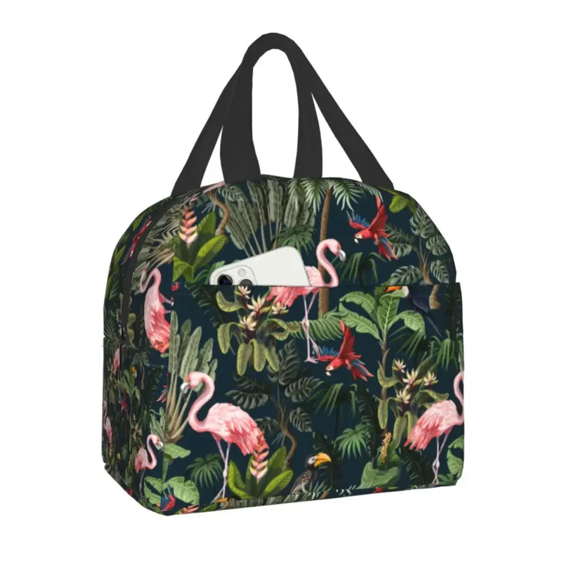 

Jungle Pattern With Toucan Flamingo Parrot Thermal Insulated Bag Women Tropical Bird Lunch Tote for Kids School Food Box