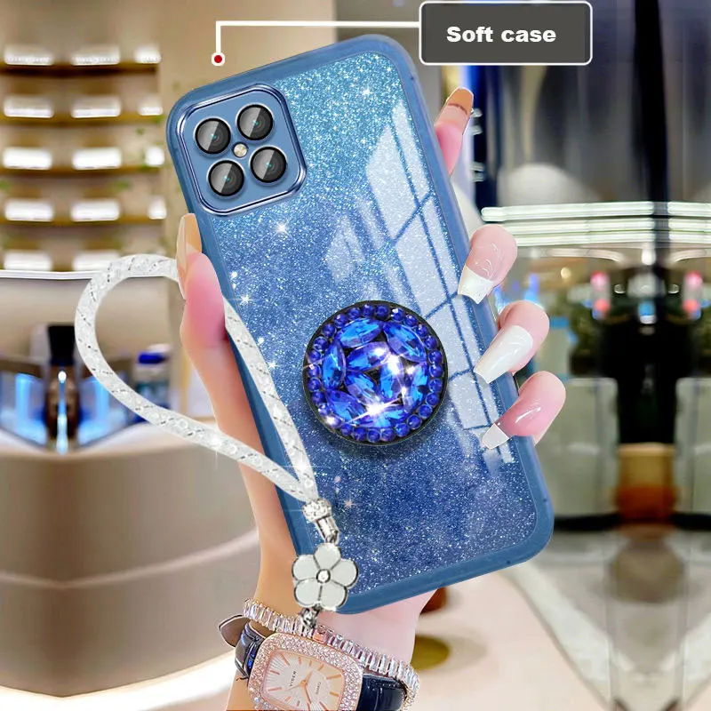 2022 Bling Glitter Lanyard Diamond Holder For Honor x8 4G 90 Lite Pro Phone Case X 8 Silicone Cover with Rope_voghion.com