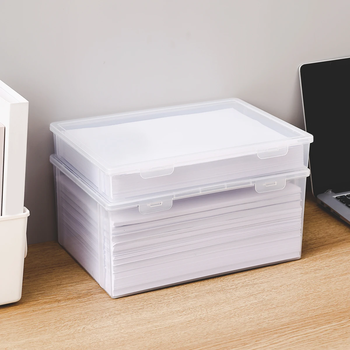 Storage box WORTHBUY Transparent Plastic Storage Box For A4 Paper Large Capacity Office Supplies Organizer Multifunctional Desktop Storage