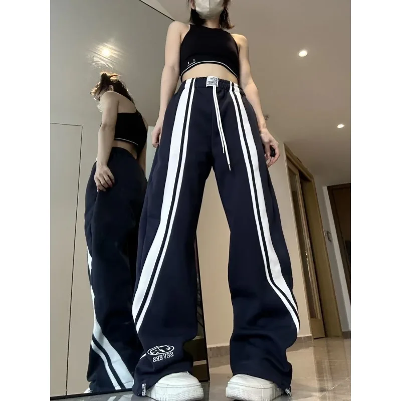 

Deeptown Vintage Stripe Oversized Woman's Sweatpants Korean Streetwear Casual Baggy Pants Harajuku Wide Leg Trousers Aesthetic