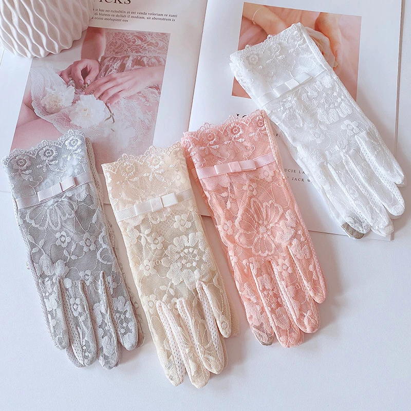 

New Women's Summer Ice Silk Lace Anti Ultraviolet Thin Electric Car Driving Anti-skid Breathable Cool Sun Protection Gloves