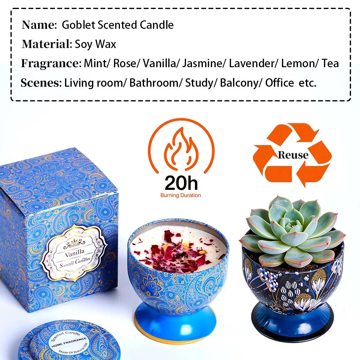 Elegant Floral Scented Candle Box - Rose & Lavender Fragrance