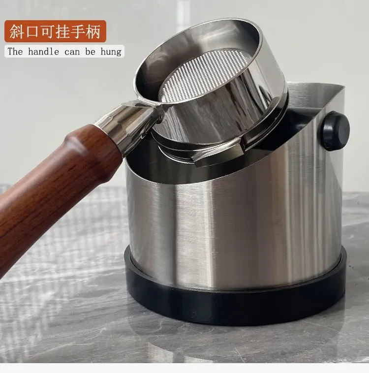 Coffee Knock Box Stainless Steel Espresso Knock Box Non Slip Coffee Ground Knock Box with Rubber Ring Beveled Coffee Ground Bin