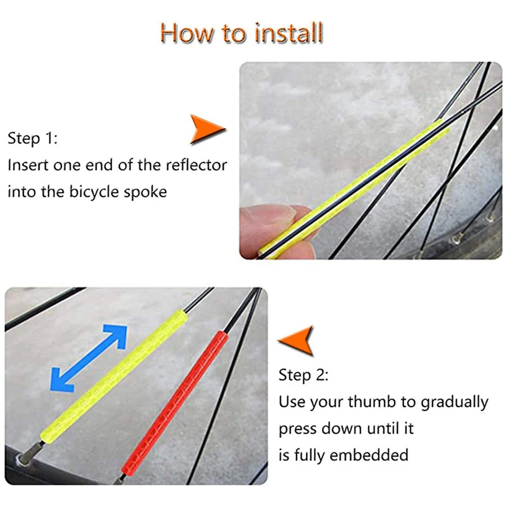 12pcs/Set Bicycle Mountain Bike Wheel Rim Spoke Mount Clip Tube Warning Light Strip Reflector Reflective Outdoor Riding 75mm