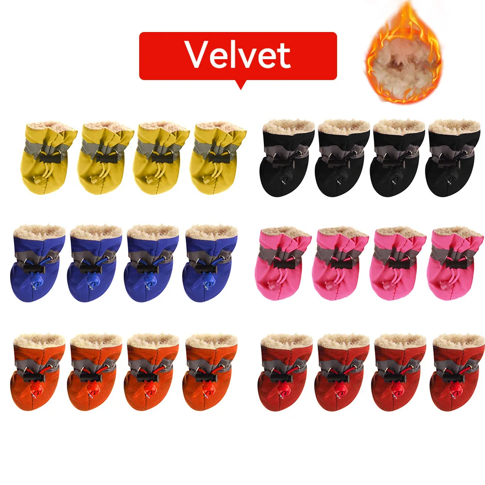 Pet Shoes 4pcs Waterproof Dog Boots Winter Dog Shoes Anti-Slip Warm For Dogs Cat Rain Snow