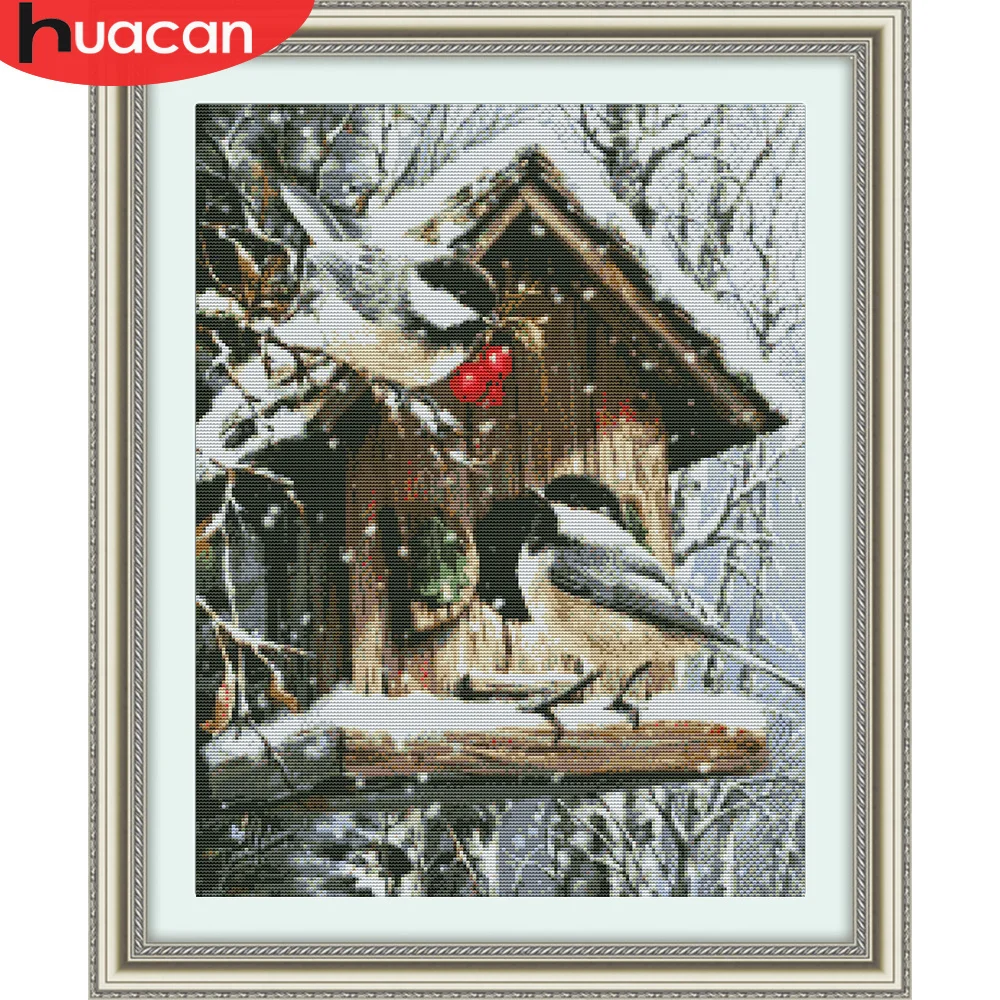 Cross Stitch Bird Animal Needlework Sets Full Embroidery Winter Scenery Kits White Canvas 14CT DIY Home Decor 40x50cm cross stitch kit