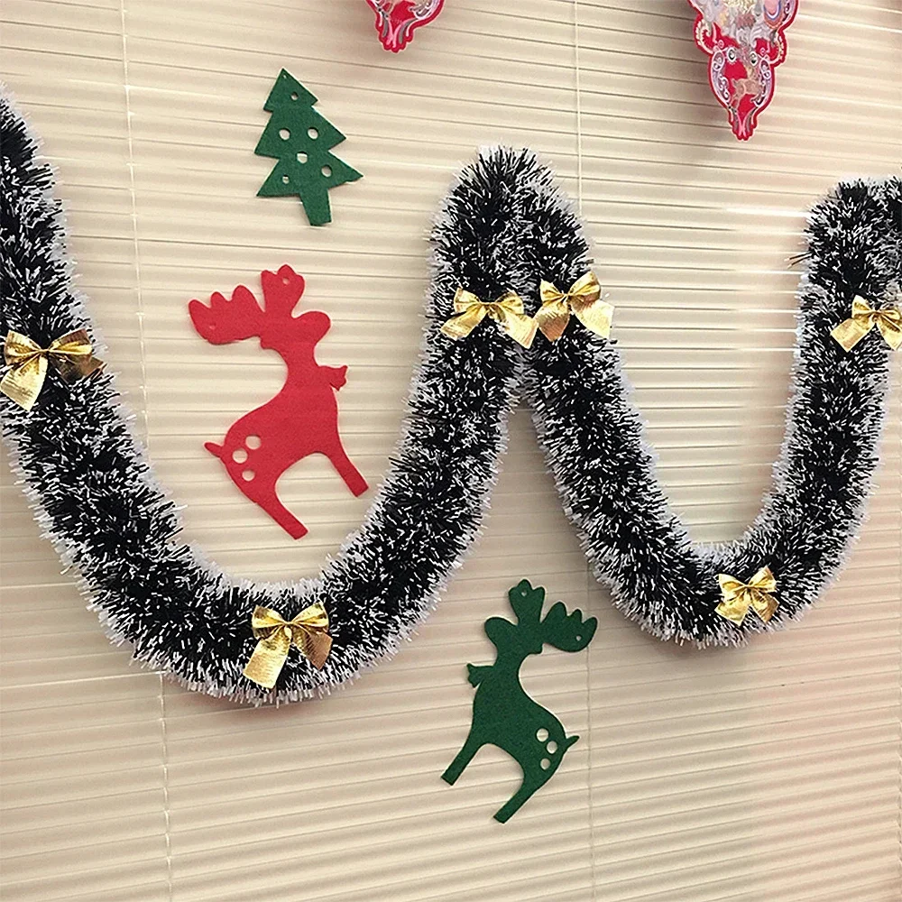 Christmas Tinsel Garlands Decoration Bar Tops Ribbon Garland with Bowknot Xmas Tree Ornaments Party Home Decor Pendant Prop
