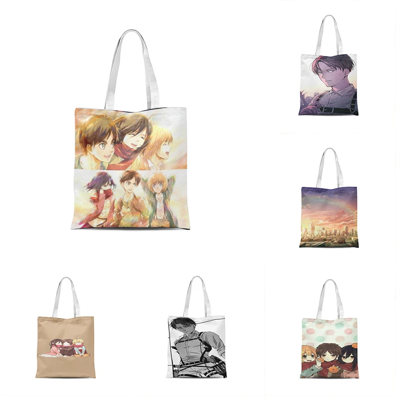 

2022 Levi Attack on Titan Shoulder Bags Japanese Anime Tote Bag Casual Fashion Shopping Bag Shoulder Bag Canvas Handbag Reusable
