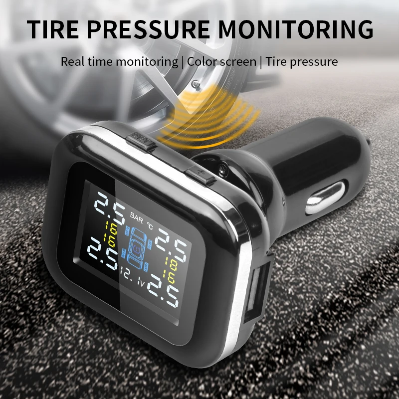 Upgraded Develuck Cigarette Lighter Digital tpms Angle Adjustable Car Tire Pressure Alarm System with USB Port Max 6 TPMS
