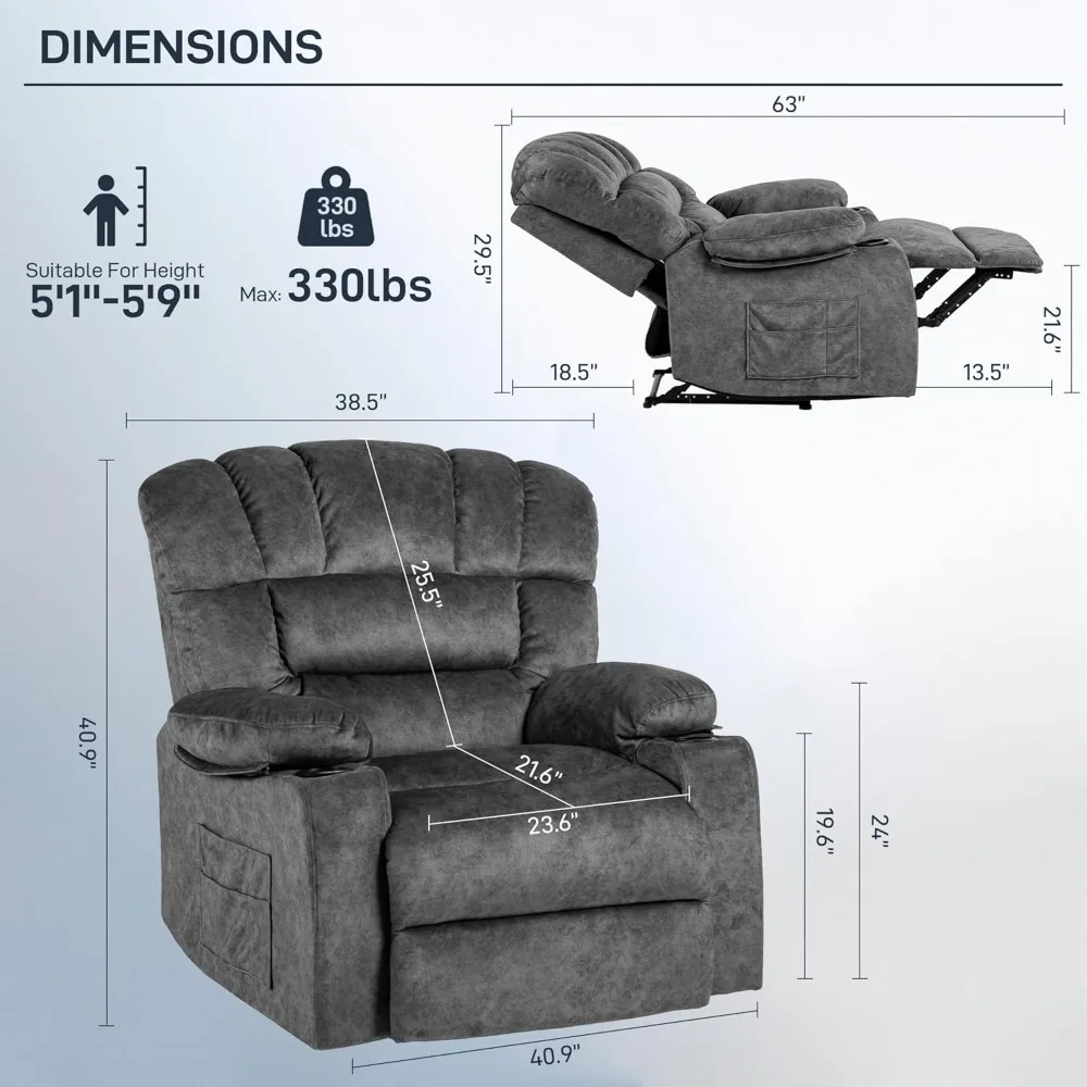 Recliner Chair with Cup Holders & Side Pocket 2