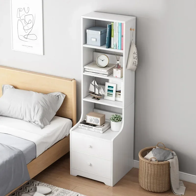 High Bedside Table Shelf Simple Modern Nordic Bedroom Bookcases Drawers Storage Organizer Nightstands Comodino Home Furniture