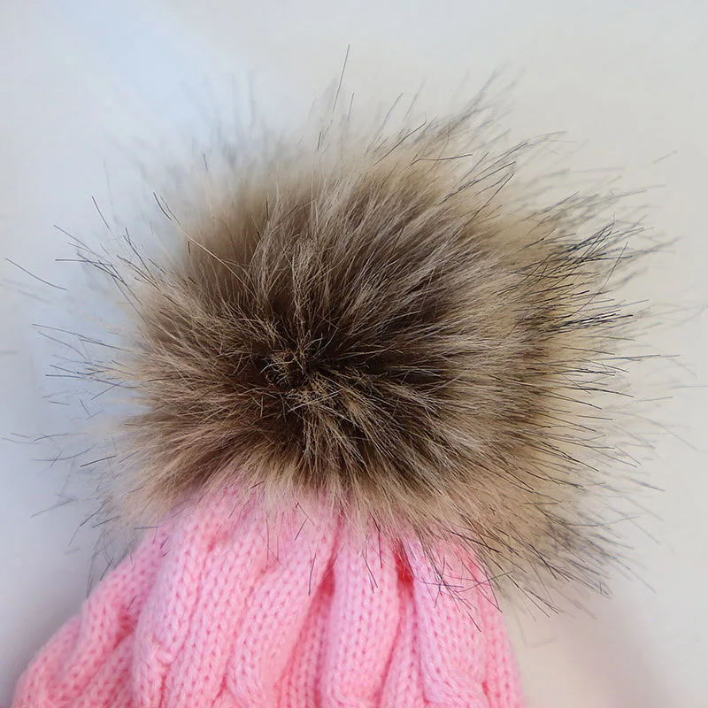 Winter Faux Fur Pompom Baby Cap Cute Knitted Woolen Infant Boy Girl Hat Beanie Solid Color Kids Elastic Warm Pullover Caps
