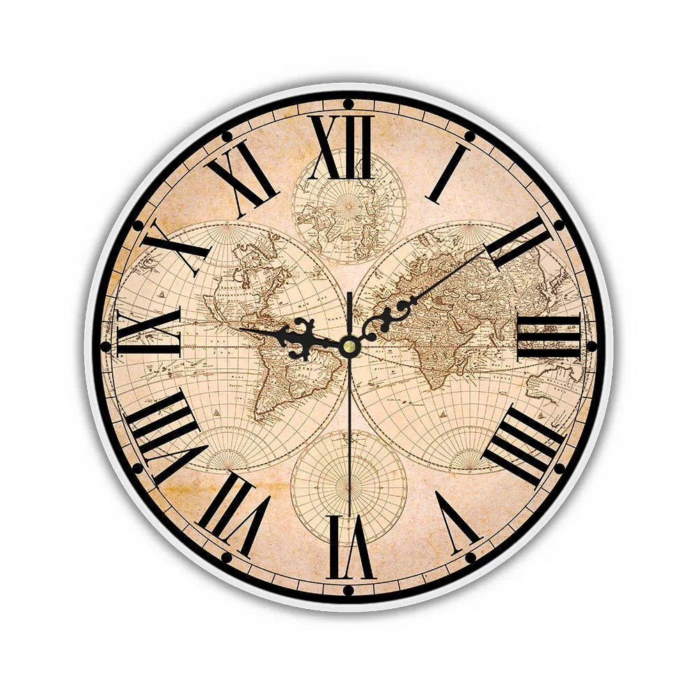 17Th Century Antique World Map Wall Clock Without Frame  