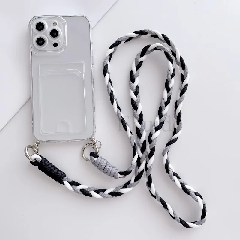 Crossbody Strap Case with Braid Lanyard, Neck Cord, and Clear Card Slot Cover