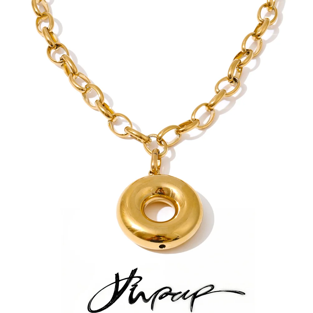 Yhpup Chunky Pendant Necklace 18K Golden Plated