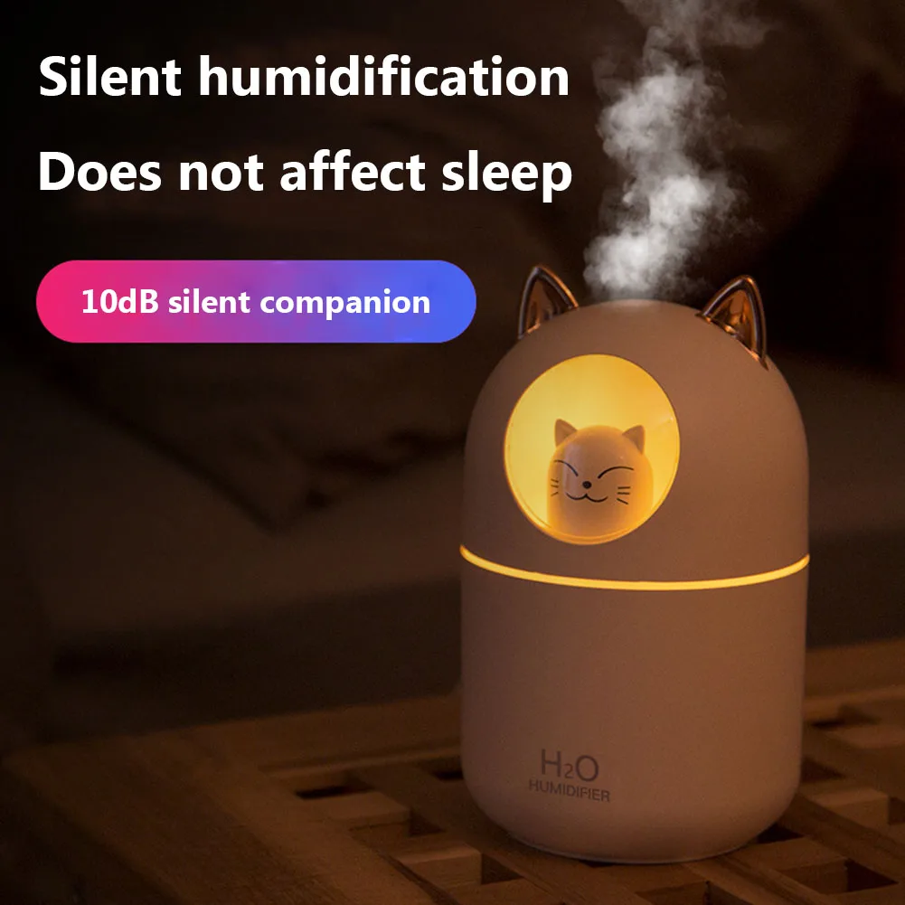 200ML Air Humidifier Cute Cartoon Cat Aroma Diffuser With Night Light USB  Cold Mist Maker For Home Car Air Purifier Freshener