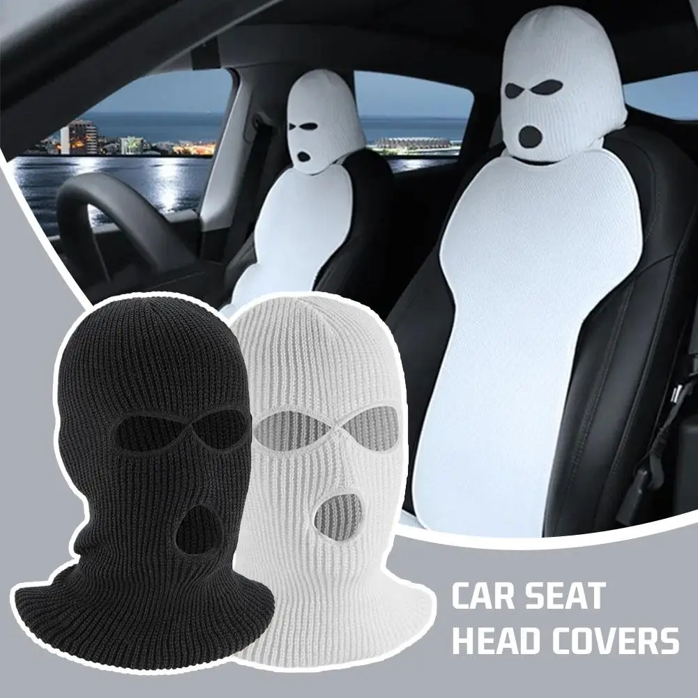 Car Seat Headrest Cover Balaclava 3Holes Full Cover Halloween Christmas Funny Car Decoration Universal For Tesla BMW Nissan J6W7