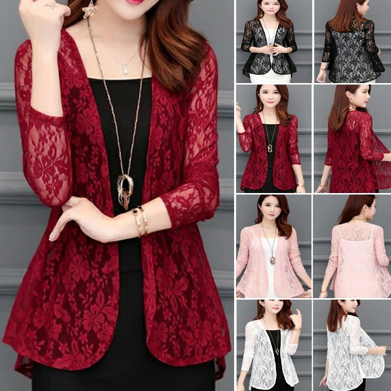 

Женский летний кардиган с вырезами, рубашка, Солнцезащитная блузка, топы в стиле бохо, Пляжная кружевная женская верхняя одежда, повседневная рубашка с длинным рукавом, пальто
