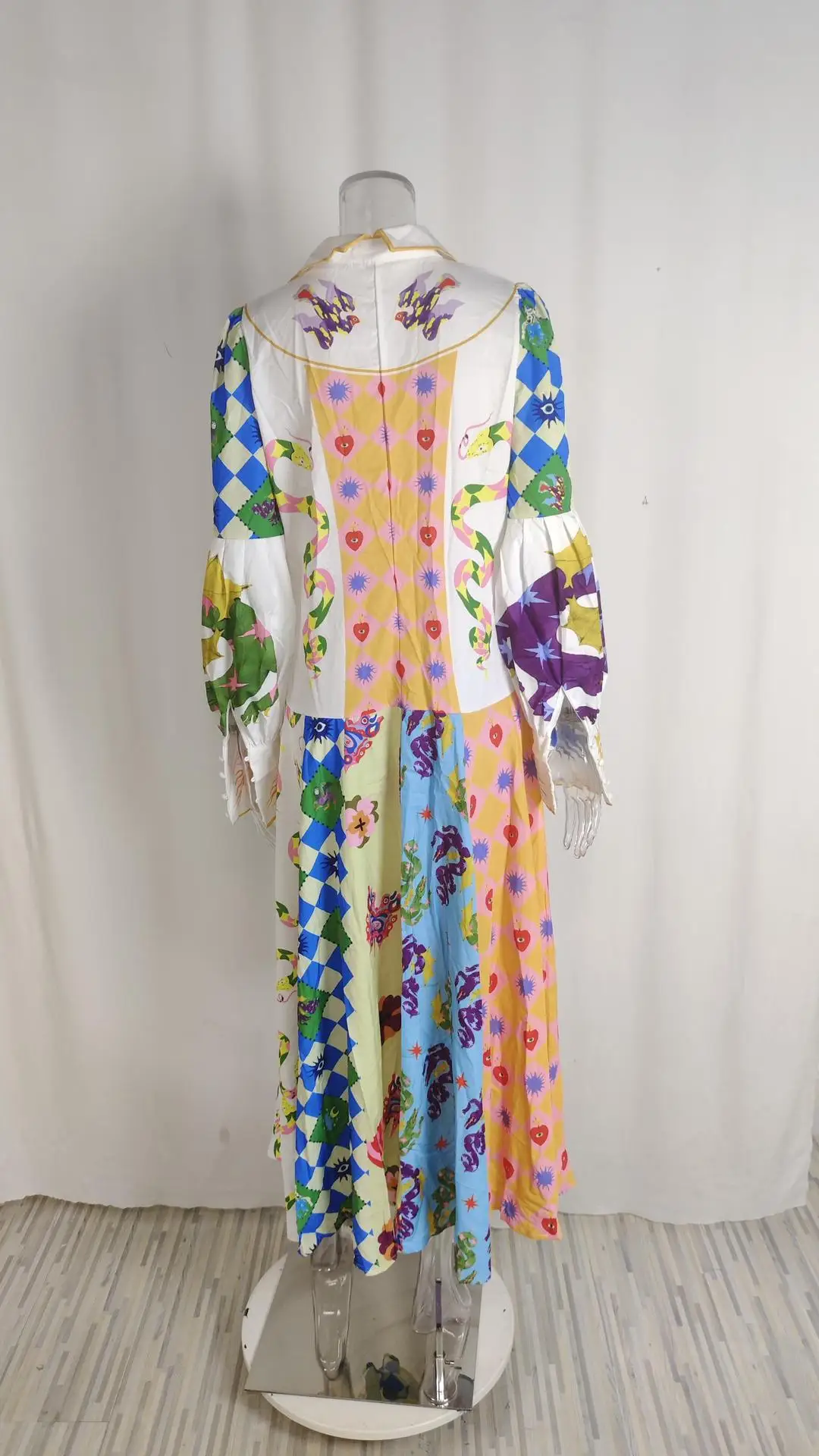 Feminino retro impresso a linha vestido longo elegante lanterna manga lapela camisa plissado vestidos de festa feminino primavera grande bainha vestido 8 S4e53f54aad474b4ba26e20d7c7f64a825