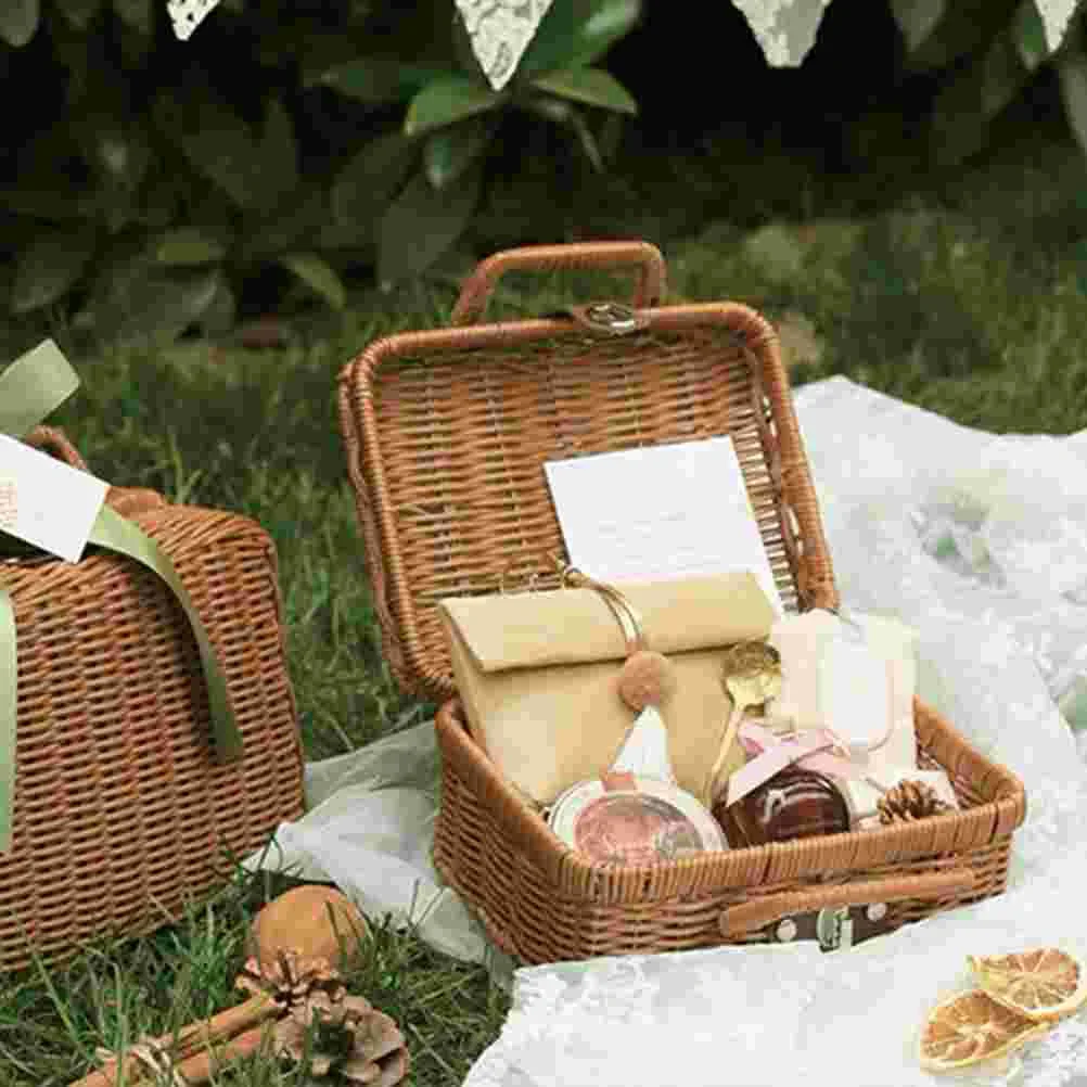 Basket Rattan Wicker Suitcase Picnic Woven Storage Vintage Box Handbag Hamper Camping Gift Bin Trunk Rustic Case Farmhouse Retro 3
