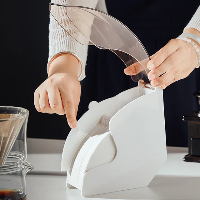 Kúp Kávé Szűrő Papír Adagoló Doboz Műanyag Kéz Csepegtető Tároló Porálló Szűrőpapír Tartály Tartó - Image 2