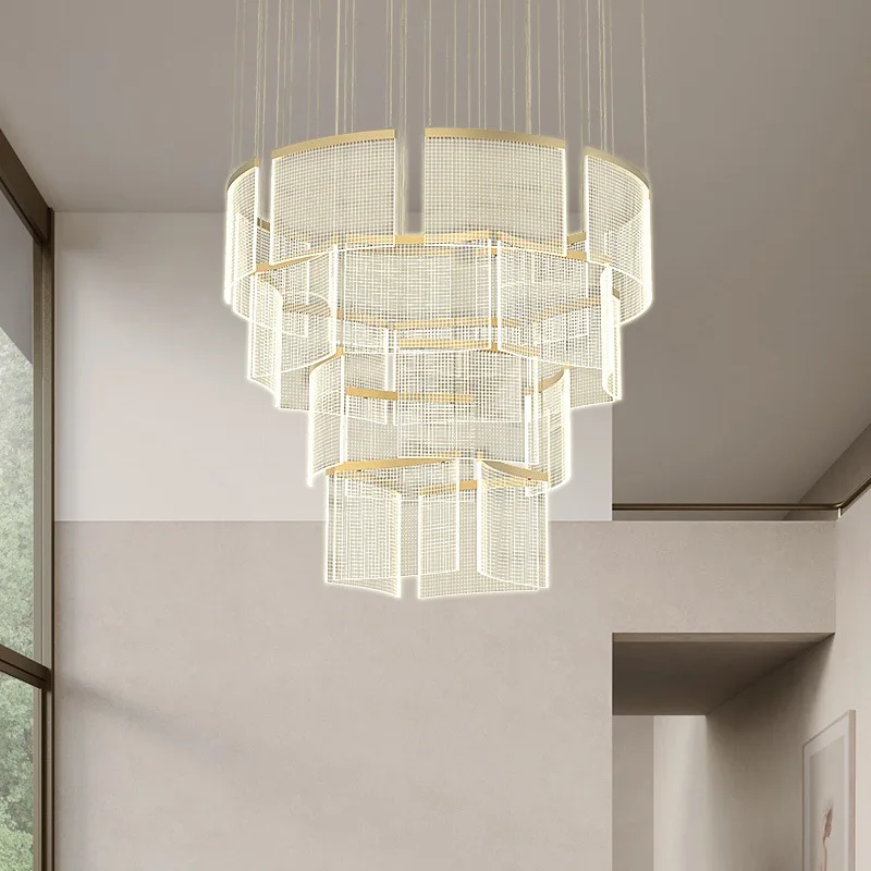 

Duplex Chandelier Simple Fashion Modern Acrylic Lamps Nordic Creative Staircase Villa Hollow Light Luxury Living Room Chandelier