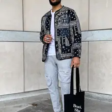 

Men Coat O-Neck Long Sleeve Zipper Thick Warm Bomber Jacket Ethnic Style Cashew Nut Print Casual Cotton Jacket Male Clothing